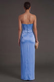 Sheath Black Strapless Long Bridesmaid Dress with Slit