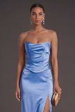 Sheath Black Strapless Long Bridesmaid Dress with Slit