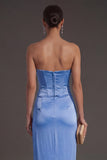 Sheath Black Strapless Long Bridesmaid Dress with Slit