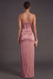 Sheath Black Strapless Long Bridesmaid Dress with Slit