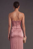 Sheath Black Strapless Long Bridesmaid Dress with Slit