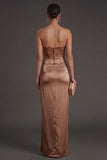Sheath Black Strapless Long Bridesmaid Dress with Slit