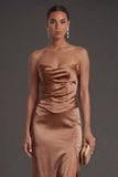 Sheath Black Strapless Long Bridesmaid Dress with Slit