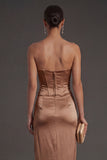 Sheath Black Strapless Long Bridesmaid Dress with Slit