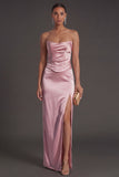 Sheath Black Strapless Long Bridesmaid Dress with Slit