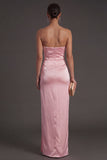 Sheath Black Strapless Long Bridesmaid Dress with Slit