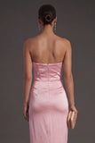 Sheath Black Strapless Long Bridesmaid Dress with Slit