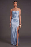 Sheath Black Strapless Long Bridesmaid Dress with Slit