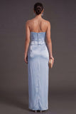 Sheath Black Strapless Long Bridesmaid Dress with Slit
