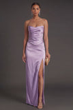 Sheath Black Strapless Long Bridesmaid Dress with Slit
