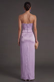 Sheath Black Strapless Long Bridesmaid Dress with Slit