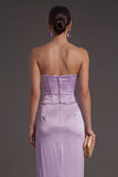 Sheath Black Strapless Long Bridesmaid Dress with Slit