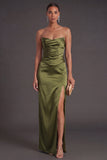 Sheath Black Strapless Long Bridesmaid Dress with Slit