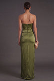 Sheath Black Strapless Long Bridesmaid Dress with Slit
