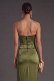 Sheath Black Strapless Long Bridesmaid Dress with Slit