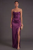 Sheath Black Strapless Long Bridesmaid Dress with Slit
