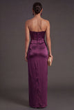 Sheath Black Strapless Long Bridesmaid Dress with Slit