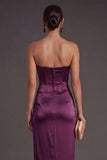 Sheath Black Strapless Long Bridesmaid Dress with Slit