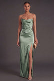 Sheath Black Strapless Long Bridesmaid Dress with Slit