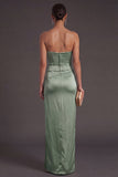 Sheath Black Strapless Long Bridesmaid Dress with Slit