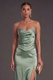 Sheath Black Strapless Long Bridesmaid Dress with Slit