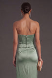 Sheath Black Strapless Long Bridesmaid Dress with Slit