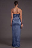 Sheath Black Strapless Long Bridesmaid Dress with Slit