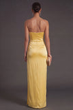 Sheath Black Strapless Long Bridesmaid Dress with Slit