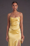 Sheath Black Strapless Long Bridesmaid Dress with Slit
