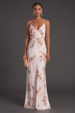 Spaghetti Straps Floral Ivory Red Long Mermaid Bridesmaid Dress