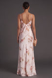 Spaghetti Straps Floral Ivory Red Long Mermaid Bridesmaid Dress