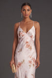 Spaghetti Straps Floral Ivory Red Long Mermaid Bridesmaid Dress