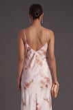 Spaghetti Straps Floral Ivory Red Long Mermaid Bridesmaid Dress