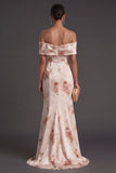 Ivory Red Floral Off the Shoulder Mermaid Long Bridesmaid Dress