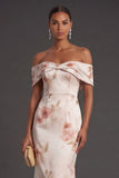 Ivory Red Floral Off the Shoulder Mermaid Long Bridesmaid Dress