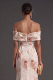 Ivory Red Floral Off the Shoulder Mermaid Long Bridesmaid Dress