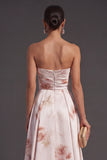 Ivory Red Floral Strapless A Line Long Bridesmaid Dress