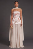 Ivory Red Floral Mermaid Neck Scarf Long Bridesmaid Dress