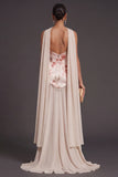 Ivory Red Floral Mermaid Neck Scarf Long Bridesmaid Dress