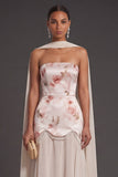 Ivory Red Floral Mermaid Neck Scarf Long Bridesmaid Dress