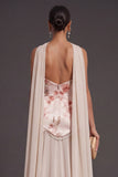 Ivory Red Floral Mermaid Neck Scarf Long Bridesmaid Dress