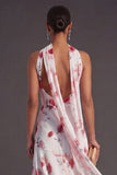 High Low Blue Floral A Line Neck Scarf Bridesmaid Dress