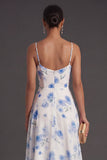 Spaghetti Straps Green Floral A Line Asymmetrical Bridesmaid Dress