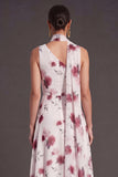 A Line Blue Floral One Shoulder Ruched Long Bridesmaid Dress with Slit