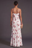 Blue Floral Mermaid Ruffled Long Bridesmaid Dress with Slit