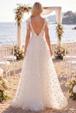 White A Line Floral Embroidered Long Wedding Dress