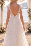 White A Line Floral Embroidered Long Wedding Dress