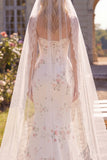 White Red Flower Corset Sweetheart Sweep Train Wedding Dress