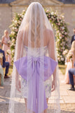 Short Floral White Purple Bodycon Wedding Dress with Veils