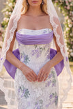 Short Floral White Purple Bodycon Wedding Dress with Veils
